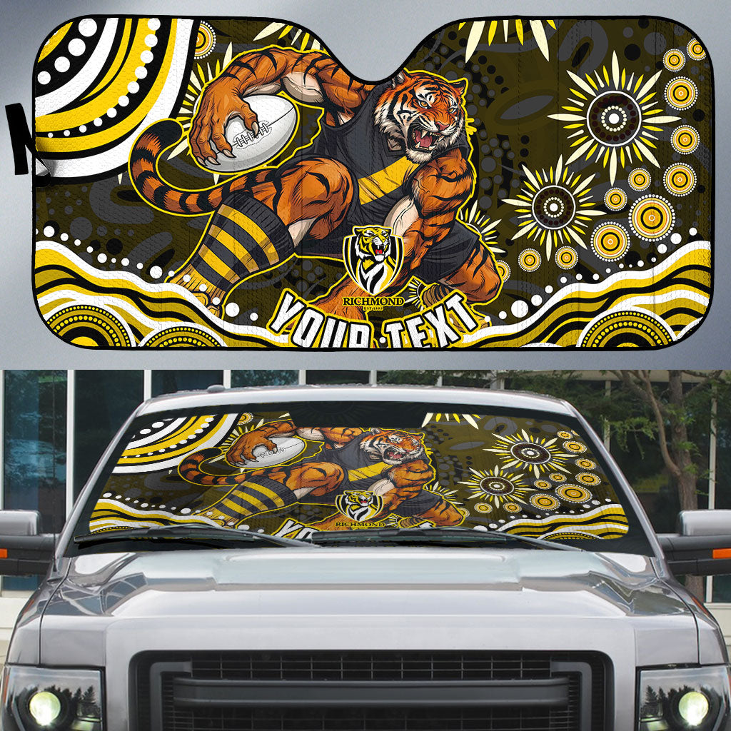 Personalized Richmond Tigers Auto Sun Shade Aboriginal Dot Art - Dreamtime Football Mascot