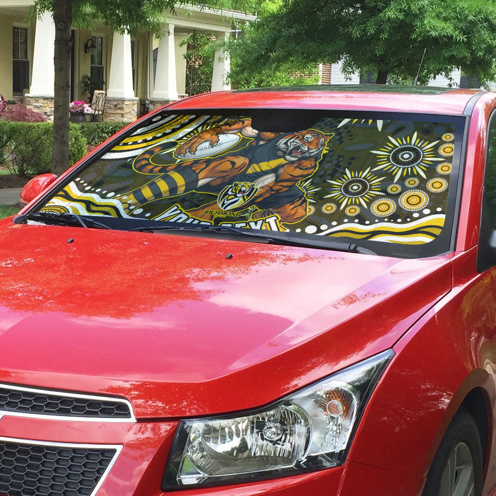 Personalized Richmond Tigers Auto Sun Shade Aboriginal Dot Art - Dreamtime Football Mascot