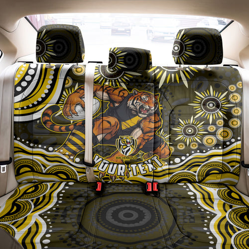 Personalized Richmond Tigers Back Car Seat Cover Aboriginal Dot Art - Dreamtime Football Mascot