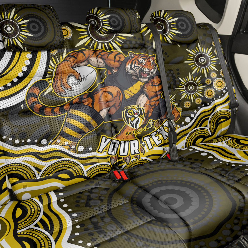 Personalized Richmond Tigers Back Car Seat Cover Aboriginal Dot Art - Dreamtime Football Mascot