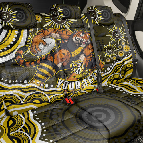 Personalized Richmond Tigers Back Car Seat Cover Aboriginal Dot Art - Dreamtime Football Mascot