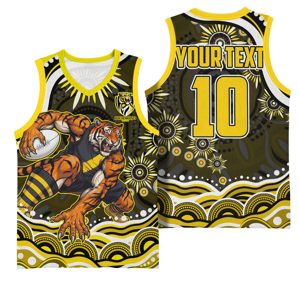 Personalized Richmond Tigers Basketball Jersey Aboriginal Dot Art - Dreamtime Football Mascot