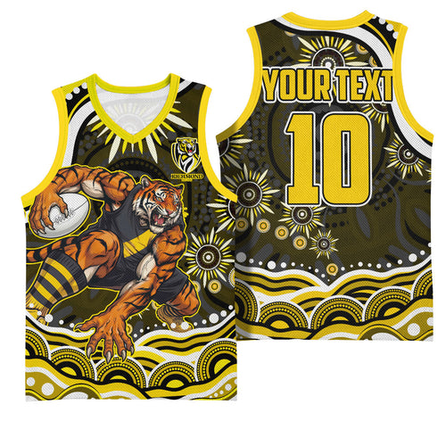 Personalized Richmond Tigers Basketball Jersey Aboriginal Dot Art - Dreamtime Football Mascot