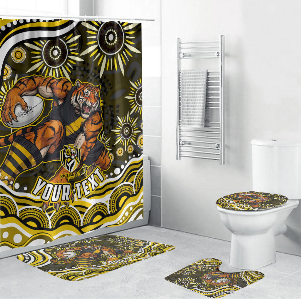 Personalized Richmond Tigers Bathroom Set Aboriginal Dot Art - Dreamtime Football Mascot