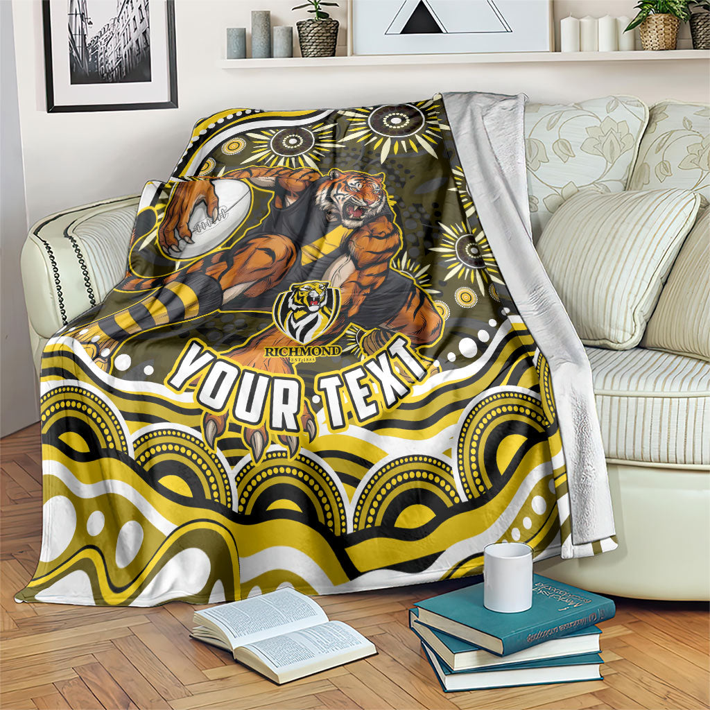 Personalized Richmond Tigers Blanket Aboriginal Dot Art - Dreamtime Football Mascot