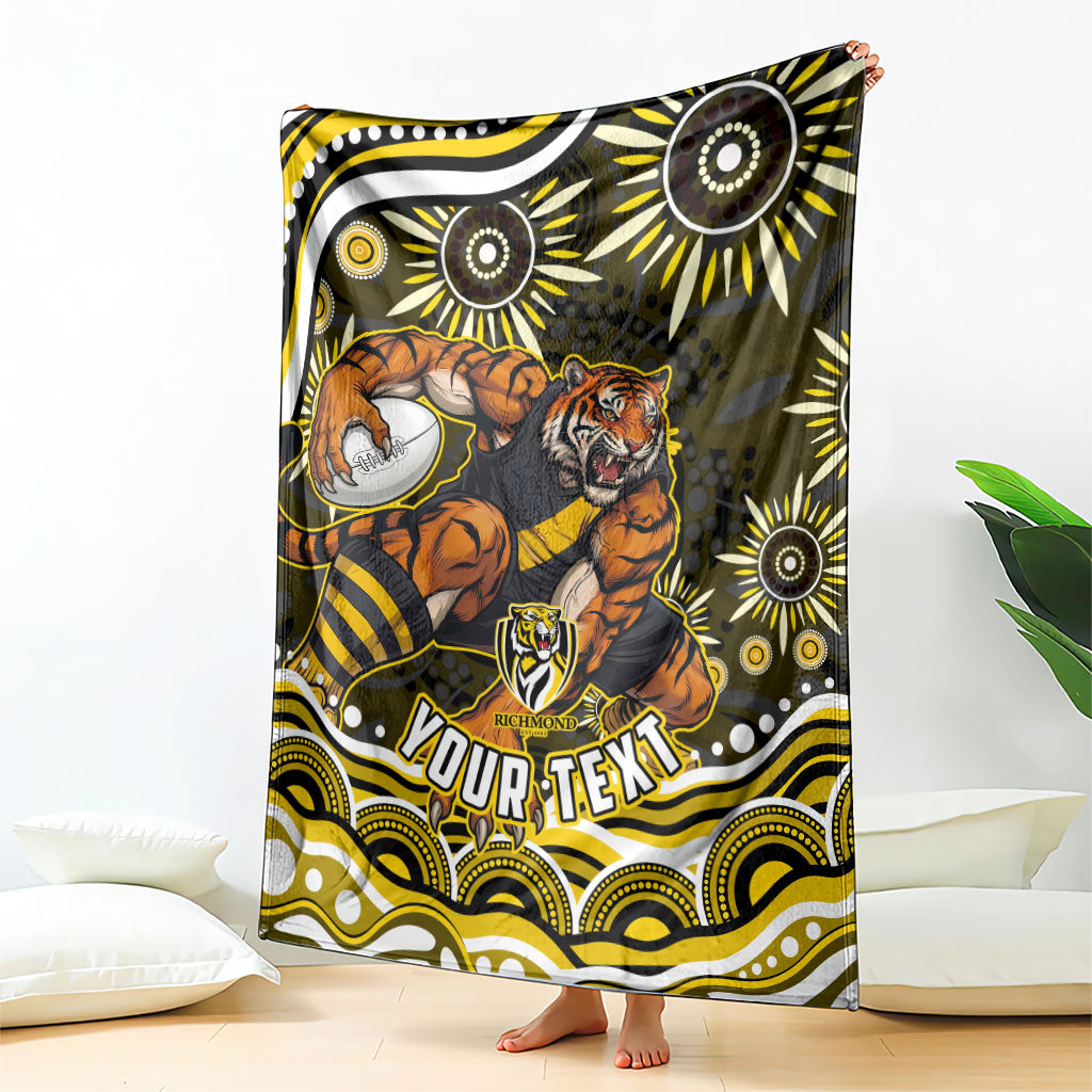 Personalized Richmond Tigers Blanket Aboriginal Dot Art - Dreamtime Football Mascot