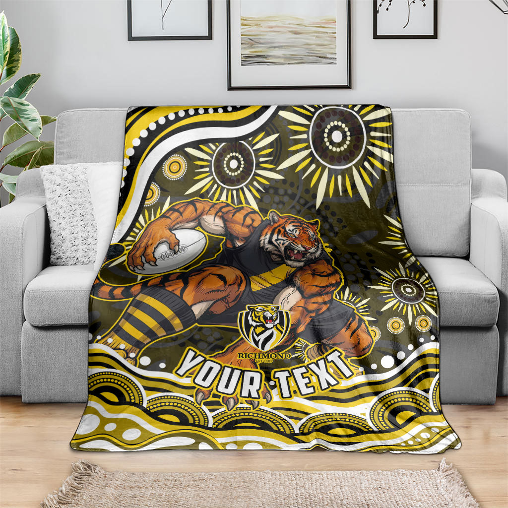 Personalized Richmond Tigers Blanket Aboriginal Dot Art - Dreamtime Football Mascot