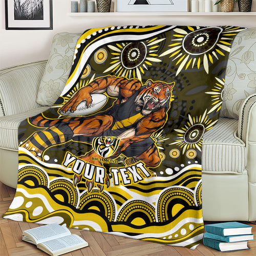 Personalized Richmond Tigers Blanket Aboriginal Dot Art - Dreamtime Football Mascot