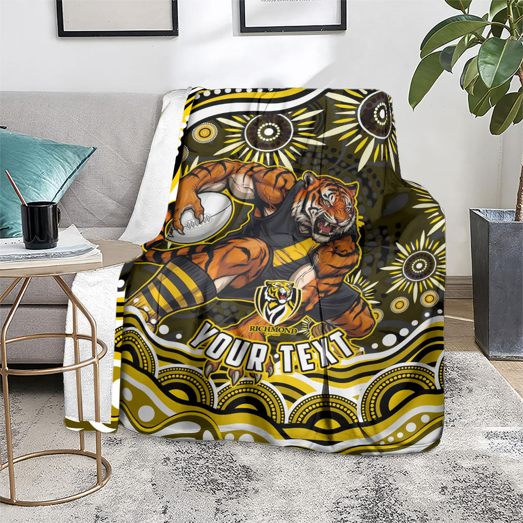 Personalized Richmond Tigers Blanket Aboriginal Dot Art - Dreamtime Football Mascot