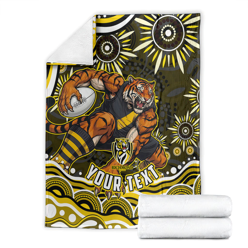 Personalized Richmond Tigers Blanket Aboriginal Dot Art - Dreamtime Football Mascot