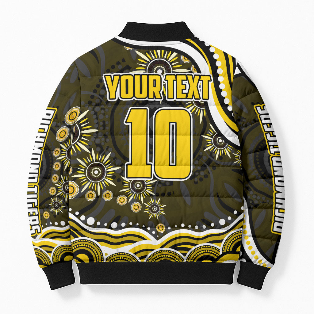 Personalized Richmond Tigers Bomber Puffer Jacket Aboriginal Dot Art - Dreamtime Football Mascot