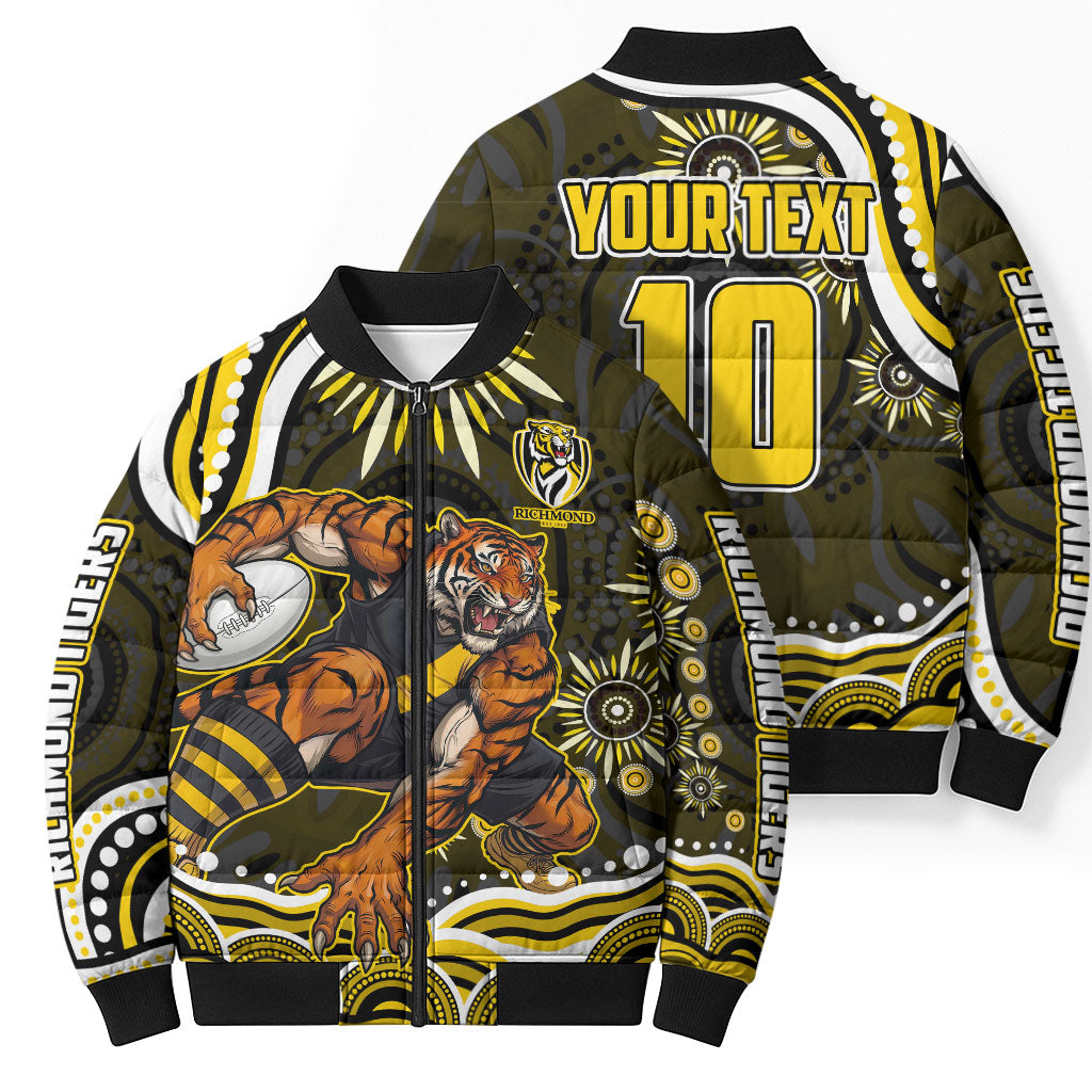 Personalized Richmond Tigers Bomber Puffer Jacket Aboriginal Dot Art - Dreamtime Football Mascot