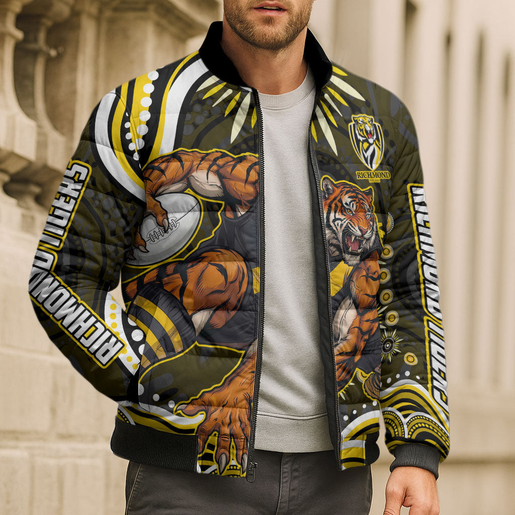 Personalized Richmond Tigers Bomber Puffer Jacket Aboriginal Dot Art - Dreamtime Football Mascot