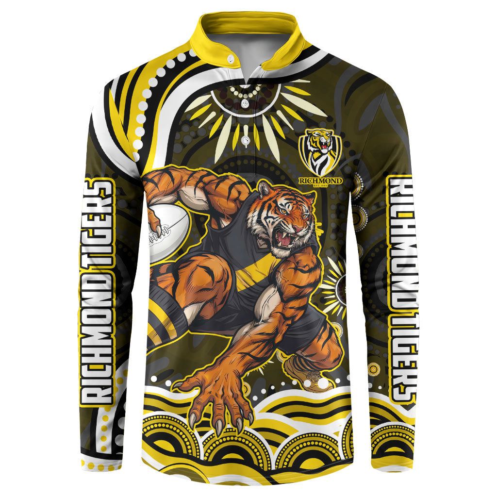 Personalized Richmond Tigers Button Sweatshirt Aboriginal Dot Art - Dreamtime Football Mascot