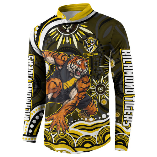 Personalized Richmond Tigers Button Sweatshirt Aboriginal Dot Art - Dreamtime Football Mascot