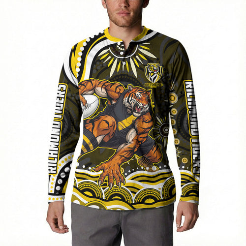 Personalized Richmond Tigers Button Sweatshirt Aboriginal Dot Art - Dreamtime Football Mascot