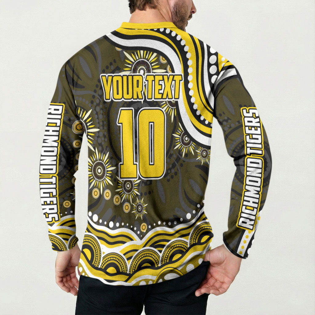 Personalized Richmond Tigers Button Sweatshirt Aboriginal Dot Art - Dreamtime Football Mascot