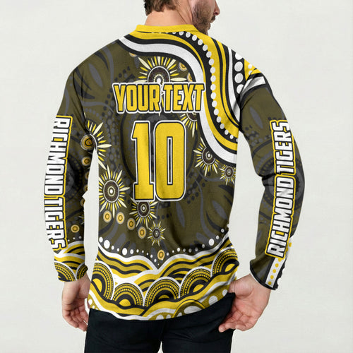 Personalized Richmond Tigers Button Sweatshirt Aboriginal Dot Art - Dreamtime Football Mascot