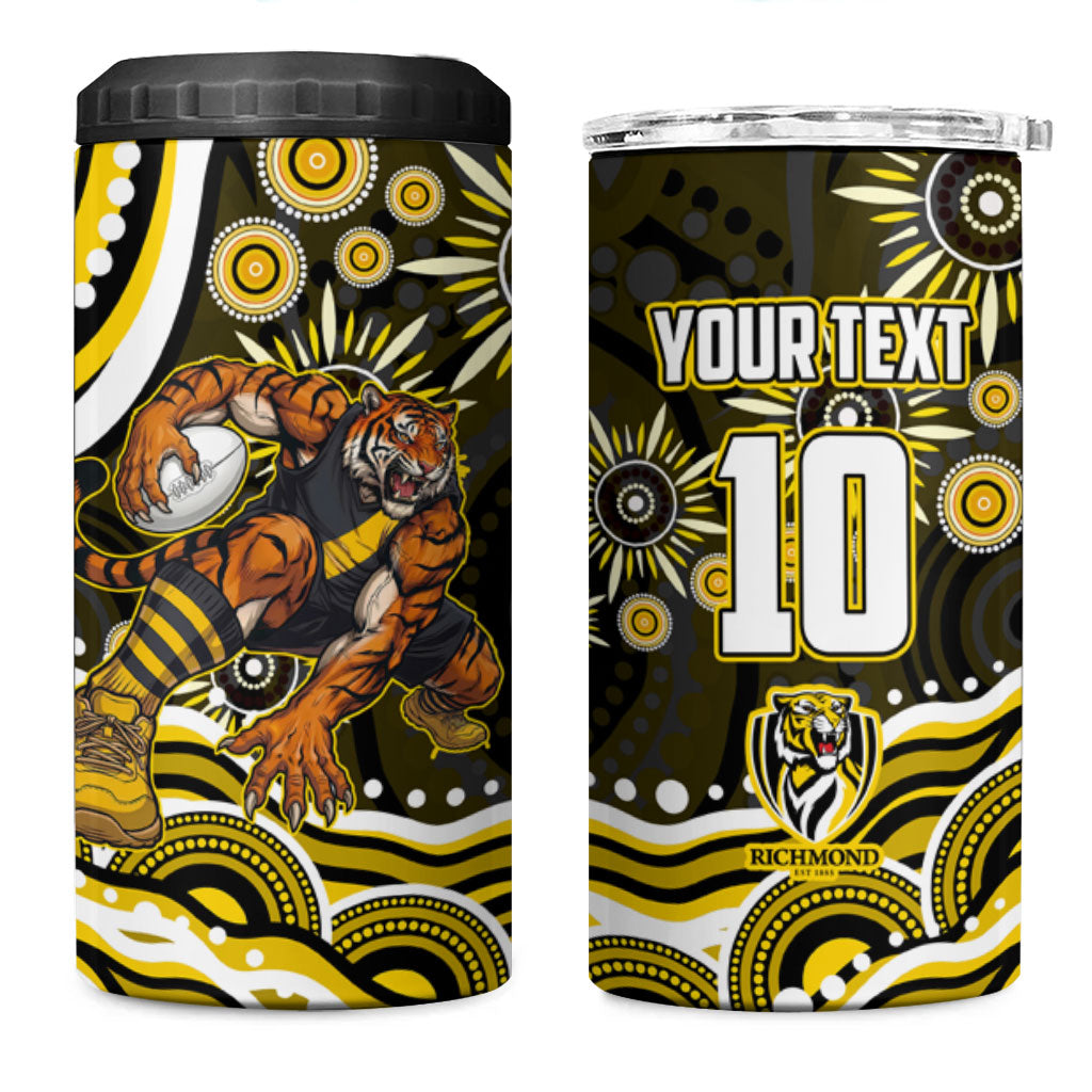 Personalized Richmond Tigers 4 in 1 Can Cooler Tumbler Aboriginal Dot Art - Dreamtime Football Mascot
