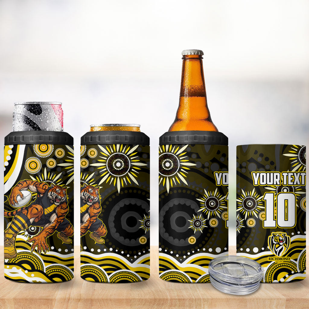 Personalized Richmond Tigers 4 in 1 Can Cooler Tumbler Aboriginal Dot Art - Dreamtime Football Mascot