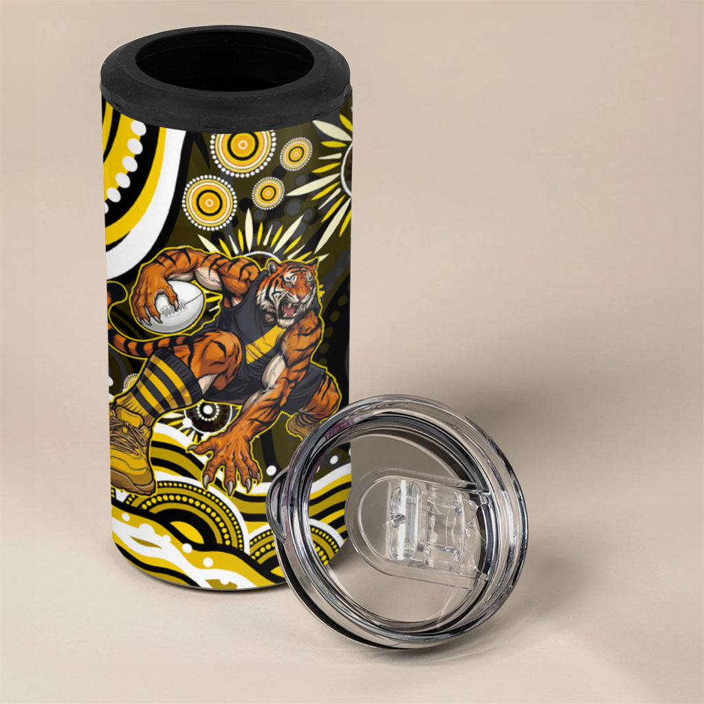 Personalized Richmond Tigers 4 in 1 Can Cooler Tumbler Aboriginal Dot Art - Dreamtime Football Mascot