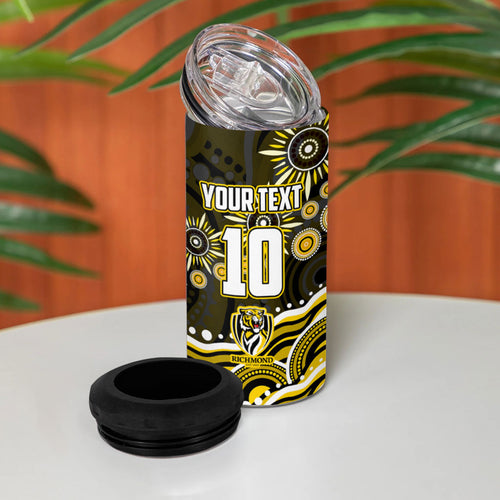 Personalized Richmond Tigers 4 in 1 Can Cooler Tumbler Aboriginal Dot Art - Dreamtime Football Mascot