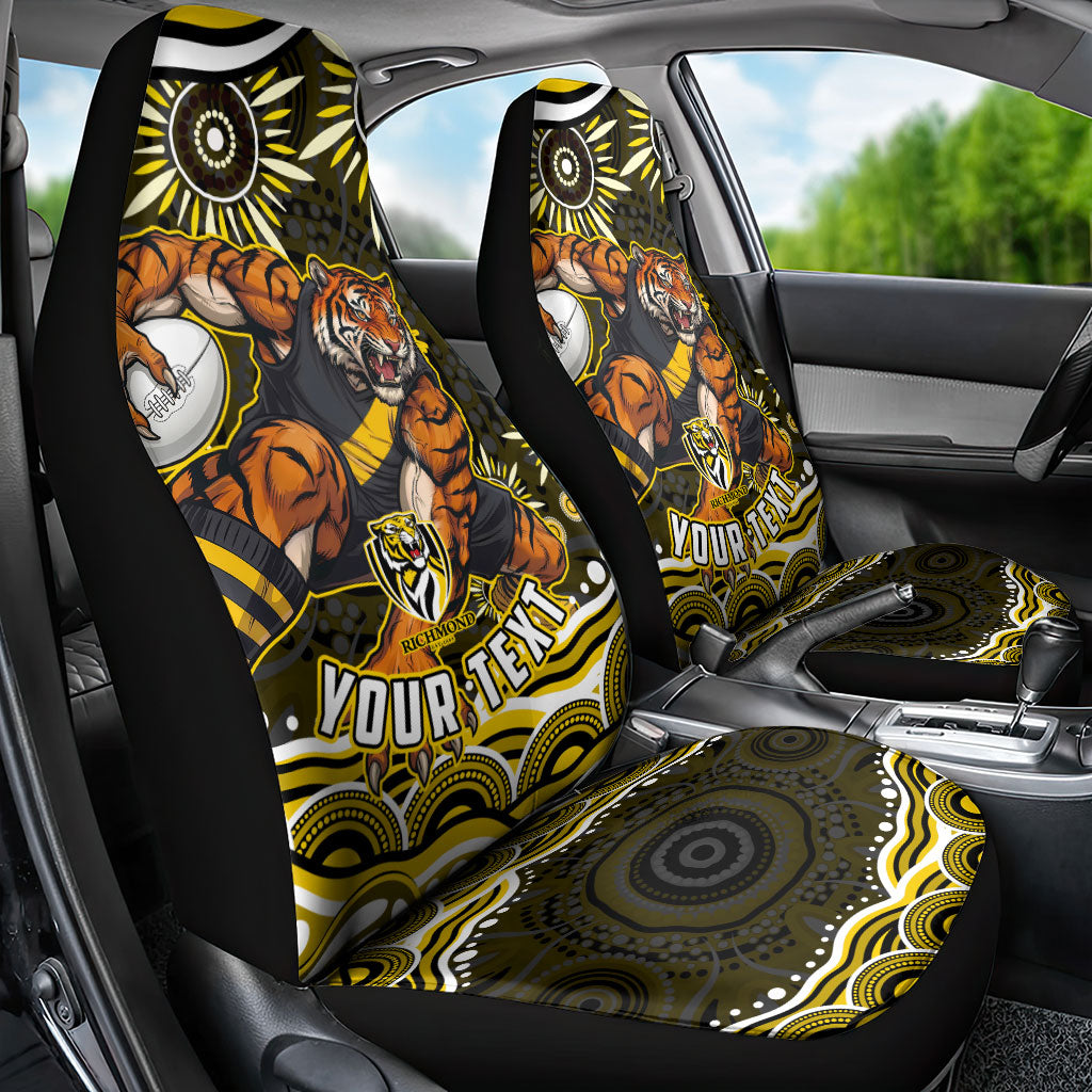 Personalized Richmond Tigers Car Seat Cover Aboriginal Dot Art - Dreamtime Football Mascot