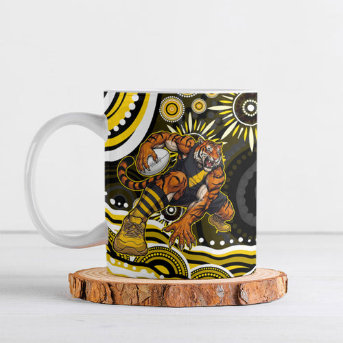 Personalized Richmond Tigers Ceramic Mug Aboriginal Dot Art - Dreamtime Football Mascot