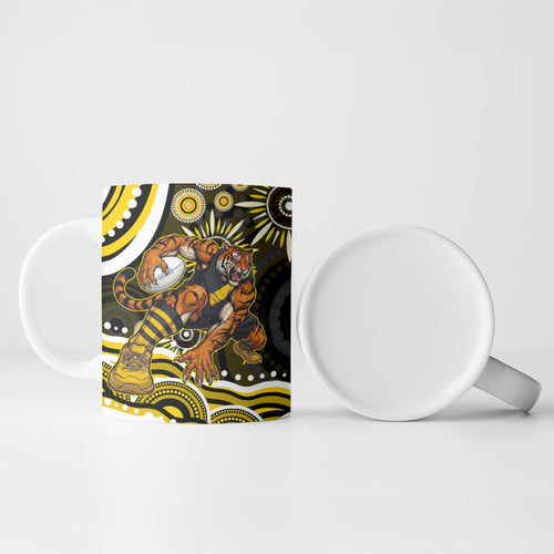 Personalized Richmond Tigers Ceramic Mug Aboriginal Dot Art - Dreamtime Football Mascot