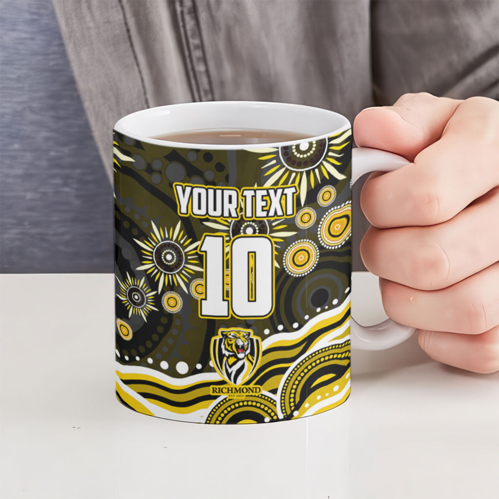 Personalized Richmond Tigers Ceramic Mug Aboriginal Dot Art - Dreamtime Football Mascot
