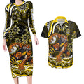 Personalized Richmond Tigers Couples Matching Long Sleeve Bodycon Dress and Hawaiian Shirt Aboriginal Dot Art - Dreamtime Football Mascot