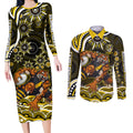 Personalized Richmond Tigers Couples Matching Long Sleeve Bodycon Dress and Long Sleeve Button Shirt Aboriginal Dot Art - Dreamtime Football Mascot