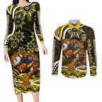 Personalized Richmond Tigers Couples Matching Long Sleeve Bodycon Dress and Long Sleeve Button Shirt Aboriginal Dot Art - Dreamtime Football Mascot