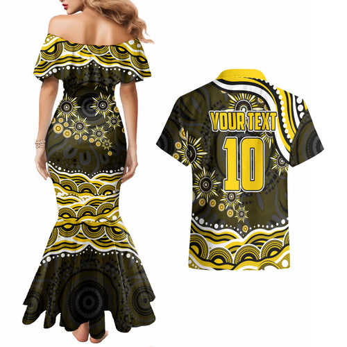 Personalized Richmond Tigers Couples Matching Mermaid Dress and Hawaiian Shirt Aboriginal Dot Art - Dreamtime Football Mascot
