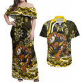 Personalized Richmond Tigers Couples Matching Off Shoulder Maxi Dress and Hawaiian Shirt Aboriginal Dot Art - Dreamtime Football Mascot