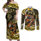 Personalized Richmond Tigers Couples Matching Off Shoulder Maxi Dress and Long Sleeve Button Shirt Aboriginal Dot Art - Dreamtime Football Mascot