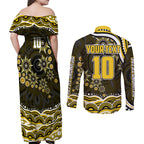 Personalized Richmond Tigers Couples Matching Off Shoulder Maxi Dress and Long Sleeve Button Shirt Aboriginal Dot Art - Dreamtime Football Mascot