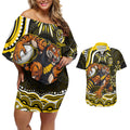 Personalized Richmond Tigers Couples Matching Off Shoulder Short Dress and Hawaiian Shirt Aboriginal Dot Art - Dreamtime Football Mascot