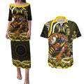 Personalized Richmond Tigers Couples Matching Puletasi and Hawaiian Shirt Aboriginal Dot Art - Dreamtime Football Mascot