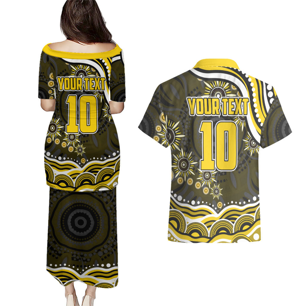 Personalized Richmond Tigers Couples Matching Puletasi and Hawaiian Shirt Aboriginal Dot Art - Dreamtime Football Mascot