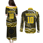 Personalized Richmond Tigers Couples Matching Puletasi and Long Sleeve Button Shirt Aboriginal Dot Art - Dreamtime Football Mascot