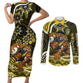 Personalized Richmond Tigers Couples Matching Short Sleeve Bodycon Dress and Long Sleeve Button Shirt Aboriginal Dot Art - Dreamtime Football Mascot
