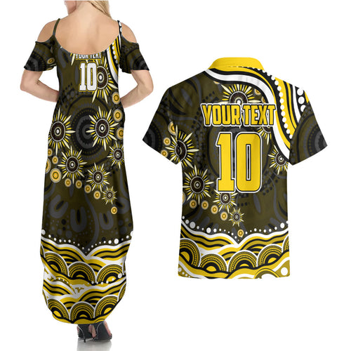 Personalized Richmond Tigers Couples Matching Summer Maxi Dress and Hawaiian Shirt Aboriginal Dot Art - Dreamtime Football Mascot