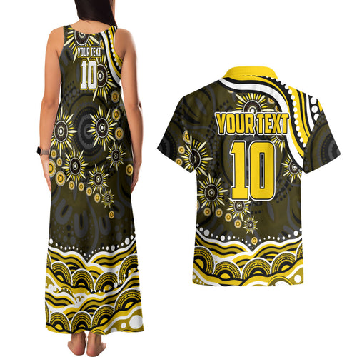 Personalized Richmond Tigers Couples Matching Tank Maxi Dress and Hawaiian Shirt Aboriginal Dot Art - Dreamtime Football Mascot