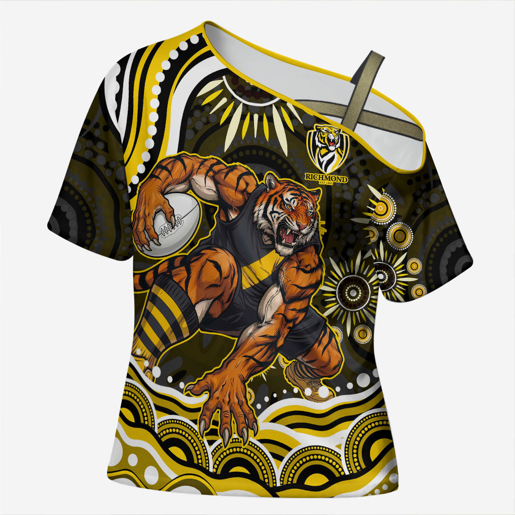 Personalized Richmond Tigers Cross Shoulder Shirt Aboriginal Dot Art - Dreamtime Football Mascot