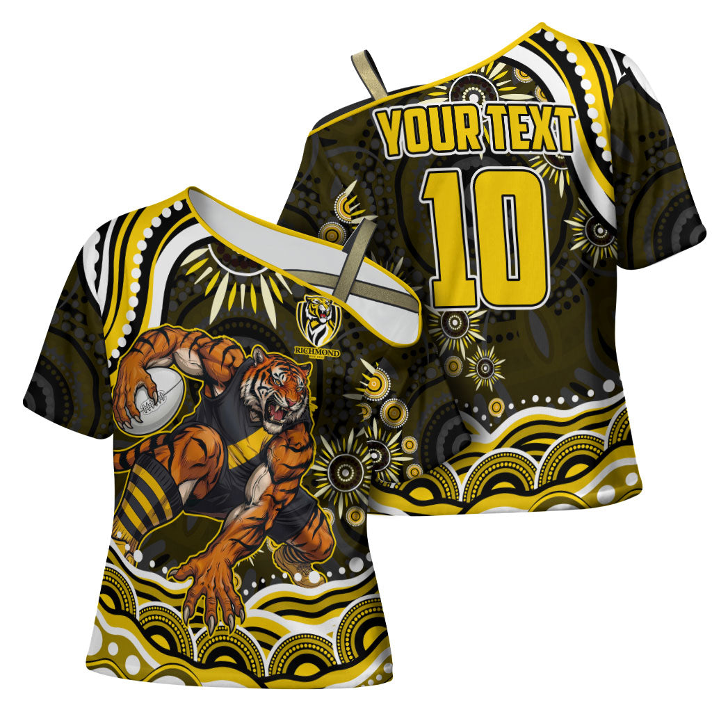 Personalized Richmond Tigers Cross Shoulder Shirt Aboriginal Dot Art - Dreamtime Football Mascot