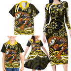 Personalized Richmond Tigers Family Matching Long Sleeve Bodycon Dress and Hawaiian Shirt Aboriginal Dot Art - Dreamtime Football Mascot