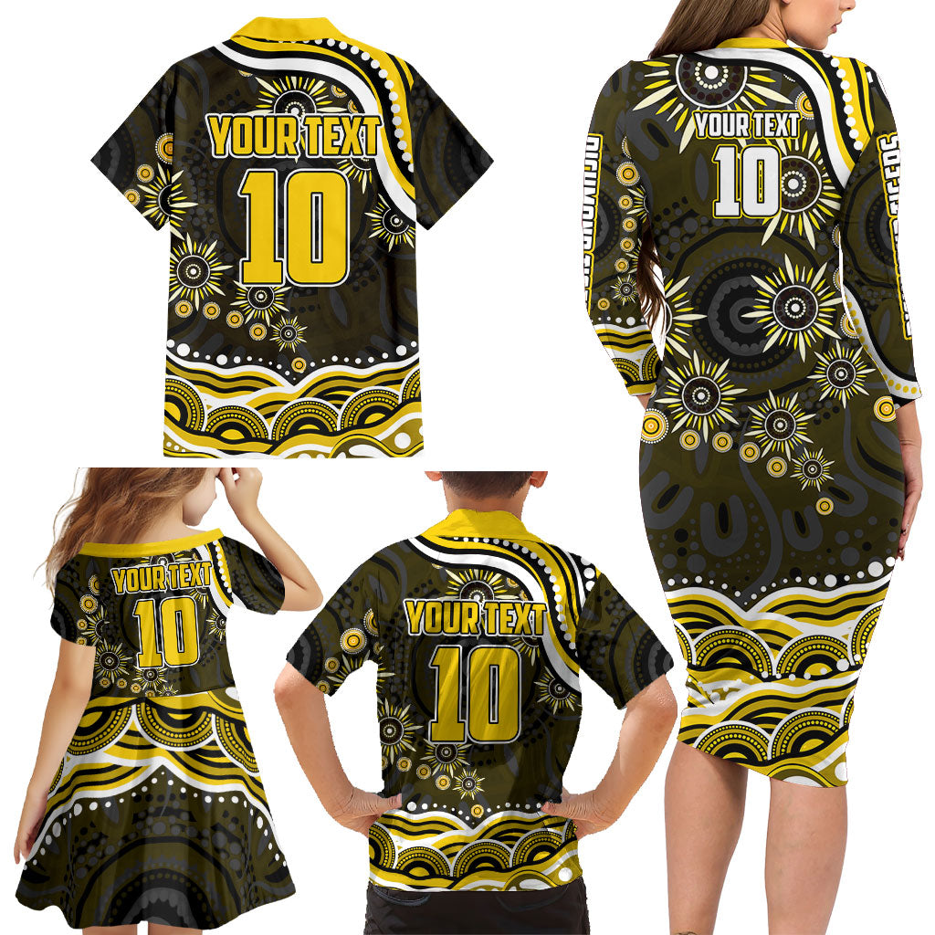 Personalized Richmond Tigers Family Matching Long Sleeve Bodycon Dress and Hawaiian Shirt Aboriginal Dot Art - Dreamtime Football Mascot