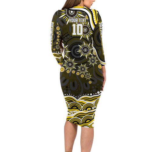 Personalized Richmond Tigers Family Matching Long Sleeve Bodycon Dress and Hawaiian Shirt Aboriginal Dot Art - Dreamtime Football Mascot