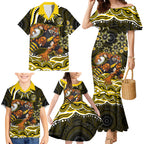 Personalized Richmond Tigers Family Matching Mermaid Dress and Hawaiian Shirt Aboriginal Dot Art - Dreamtime Football Mascot